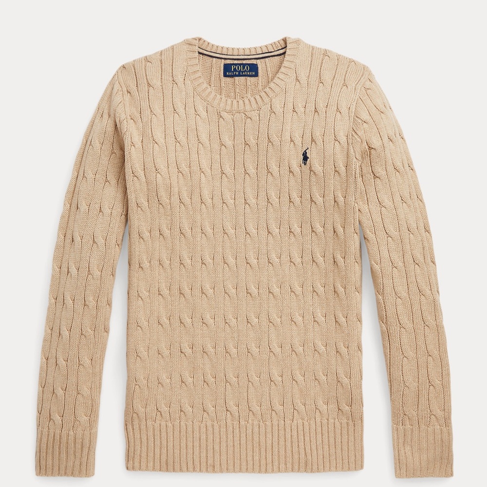 Polo Ralph Lauren boys XL cable knit sweater 100% cotton cream beige tan NEW